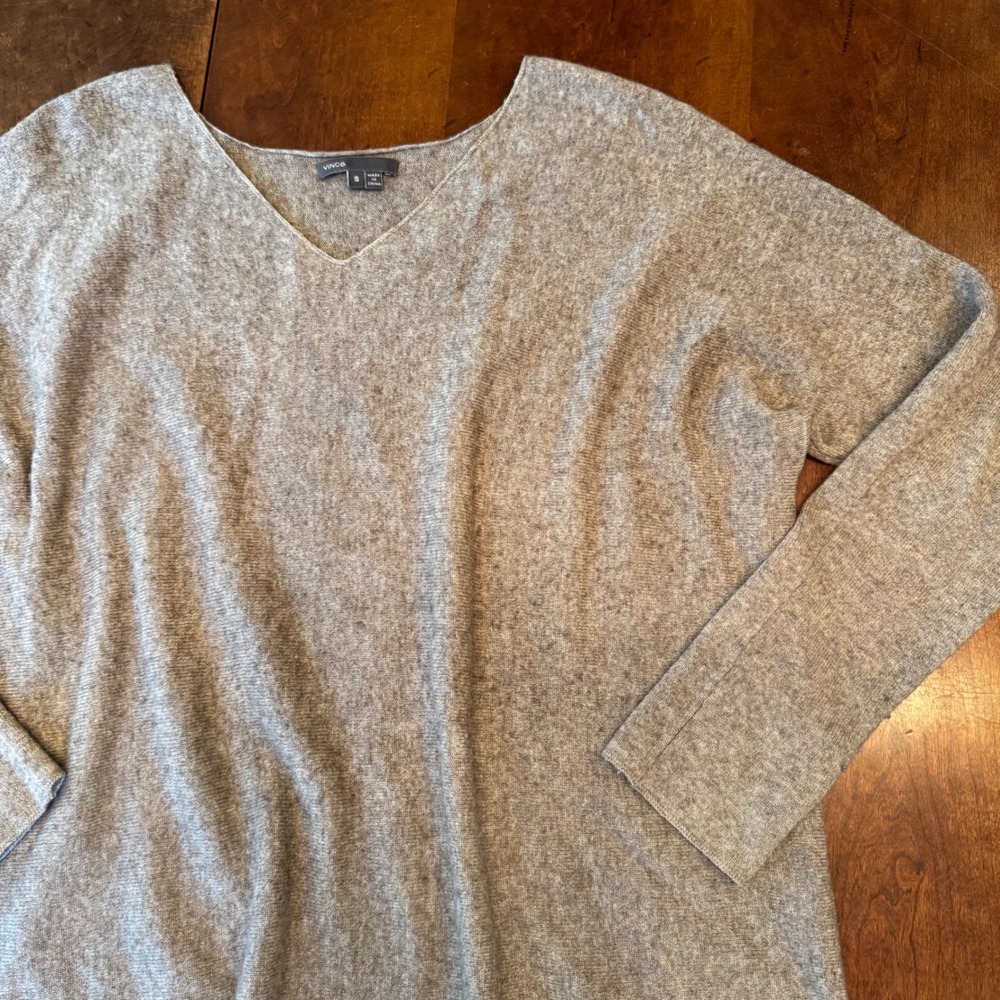 Vince Sweater Women S Tan Wool Cashmere V-Neck High-Low Relaxed Knit Tunic